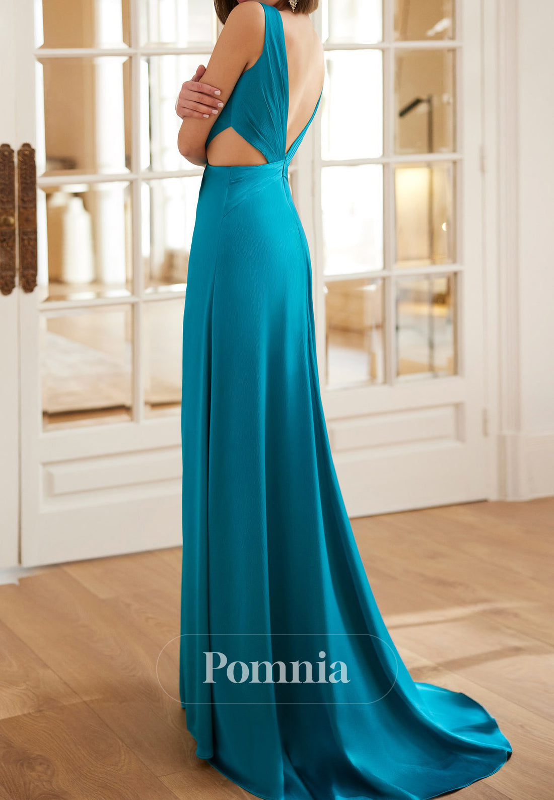 A-Line Scoop Cape Slit Ruched Floor-Length Mother of the Bride Dress