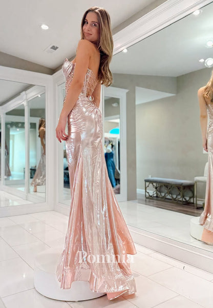 Rose Petal Sleeveless Sweetheart Prom Dress with Slit Corset Tulle Evening Party Dress