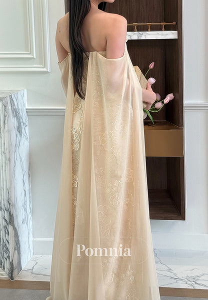 Simple Cape Square A-Line Floral Appliques Prom Dress