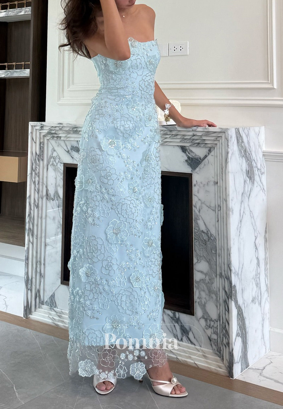 Simple Cape Square A-Line Floral Appliques Prom Dress