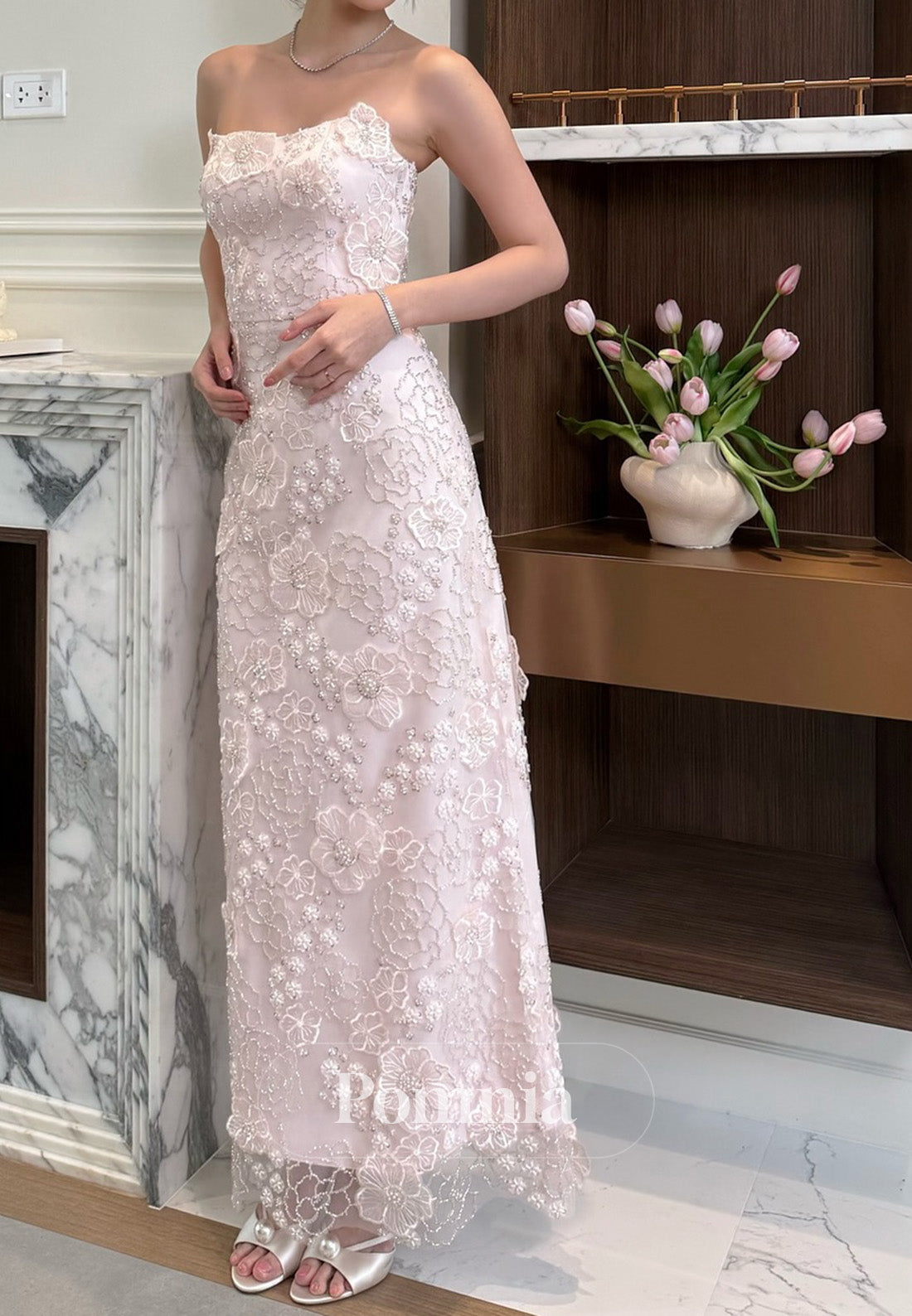 Simple Cape Square A-Line Floral Appliques Prom Dress