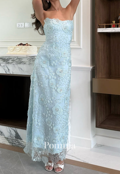 Simple Cape Square A-Line Floral Appliques Prom Dress