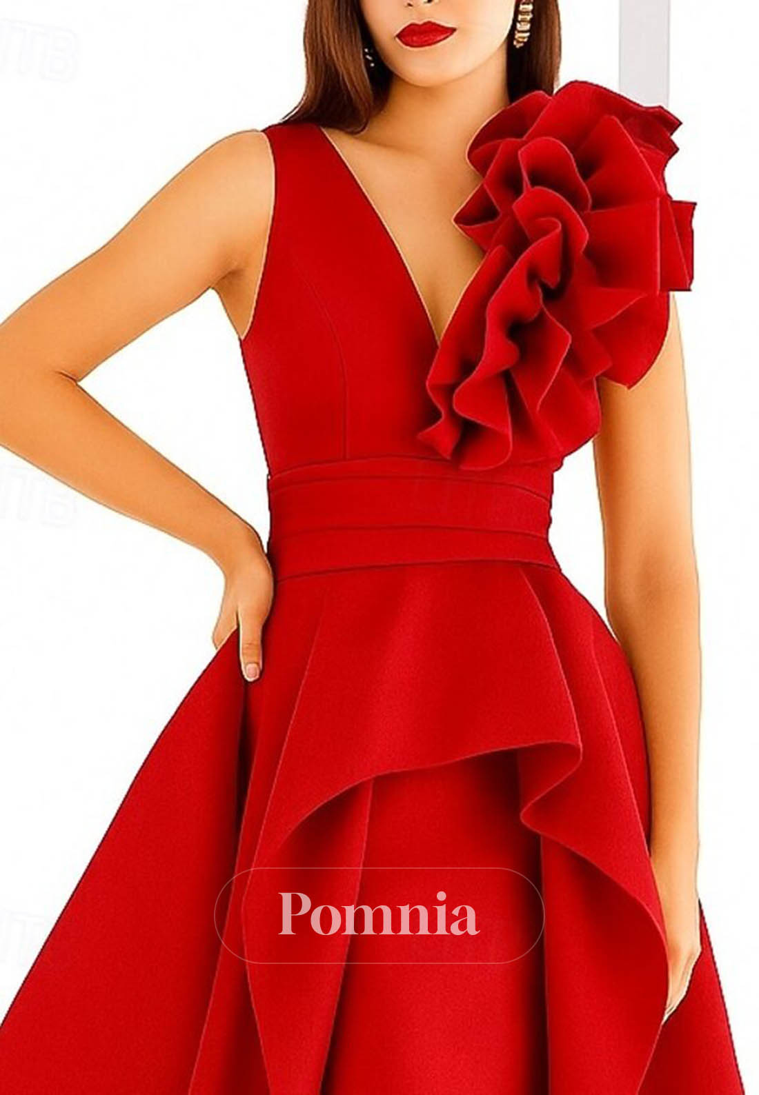 A-Line Spaghetti Straps V-Neck Floral Appliques Evening Dress