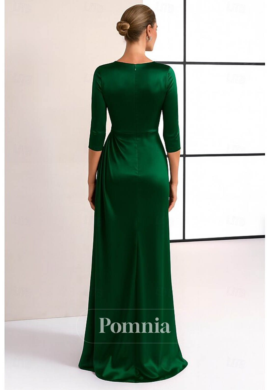 Velvet Long Sleeves Scoop Ruched Evening Dress