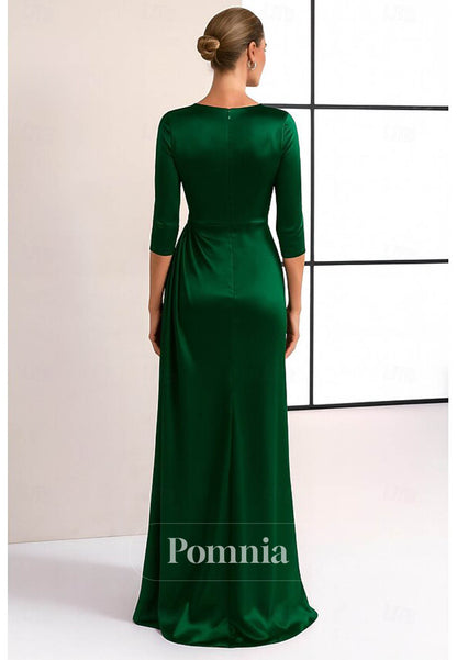 Velvet Long Sleeves Scoop Ruched Evening Dress