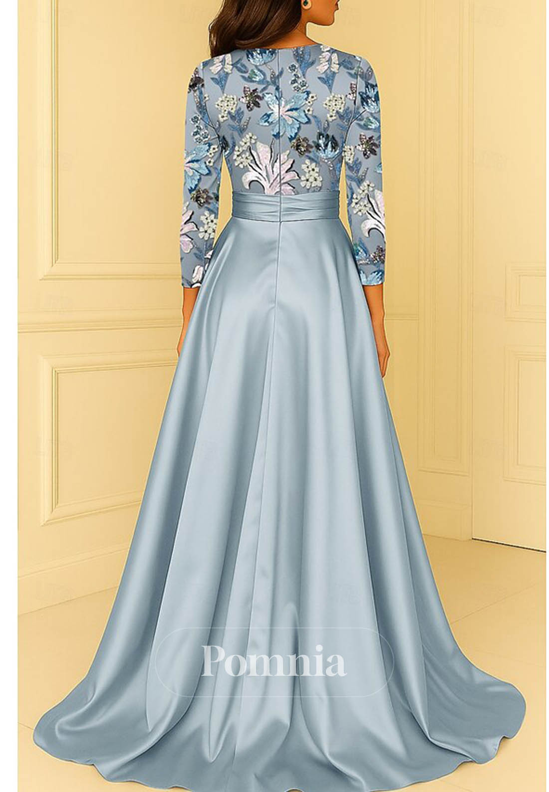 Elegant Long Sleeves Scoop Empire-Waist Evening Dress