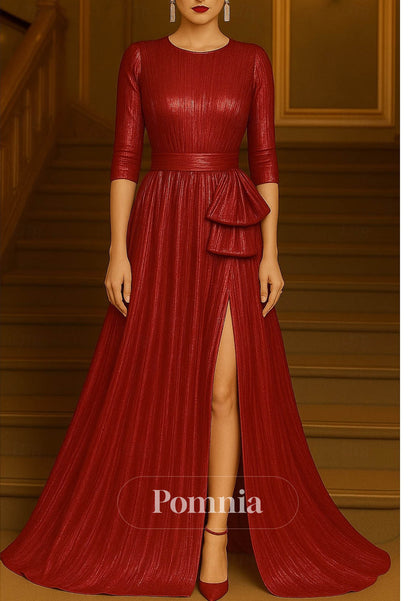 Crew Neck Formal Wedding Lurex Fabric with Glitter Pleats