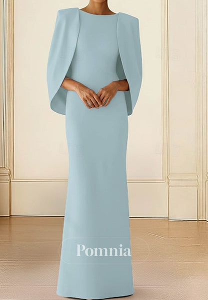 Simple Cape Scoop A-Line Satin Evening Dress