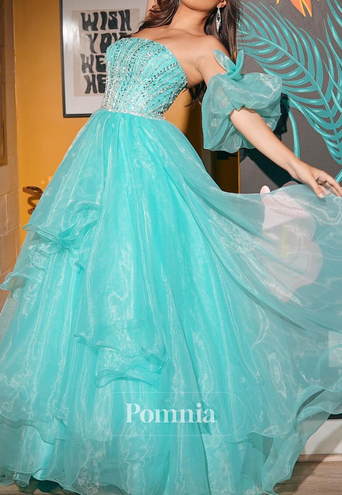 Caribbean A-Line Scoop Lace Ruffles Prom Dress