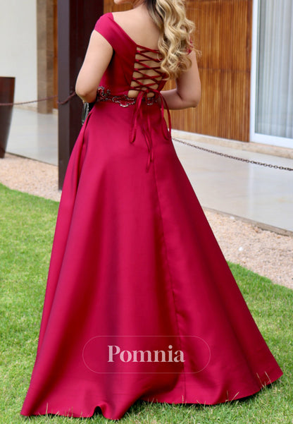 Fuchsia A-Line Spaghetti Straps V-Neck Empire-Waist Mother of the Bride Dress