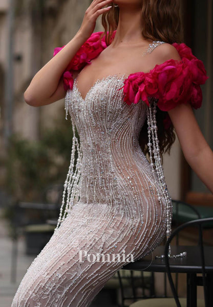 Charming Short Sleeves Sweetheart Sequins Sheath Prom Dress