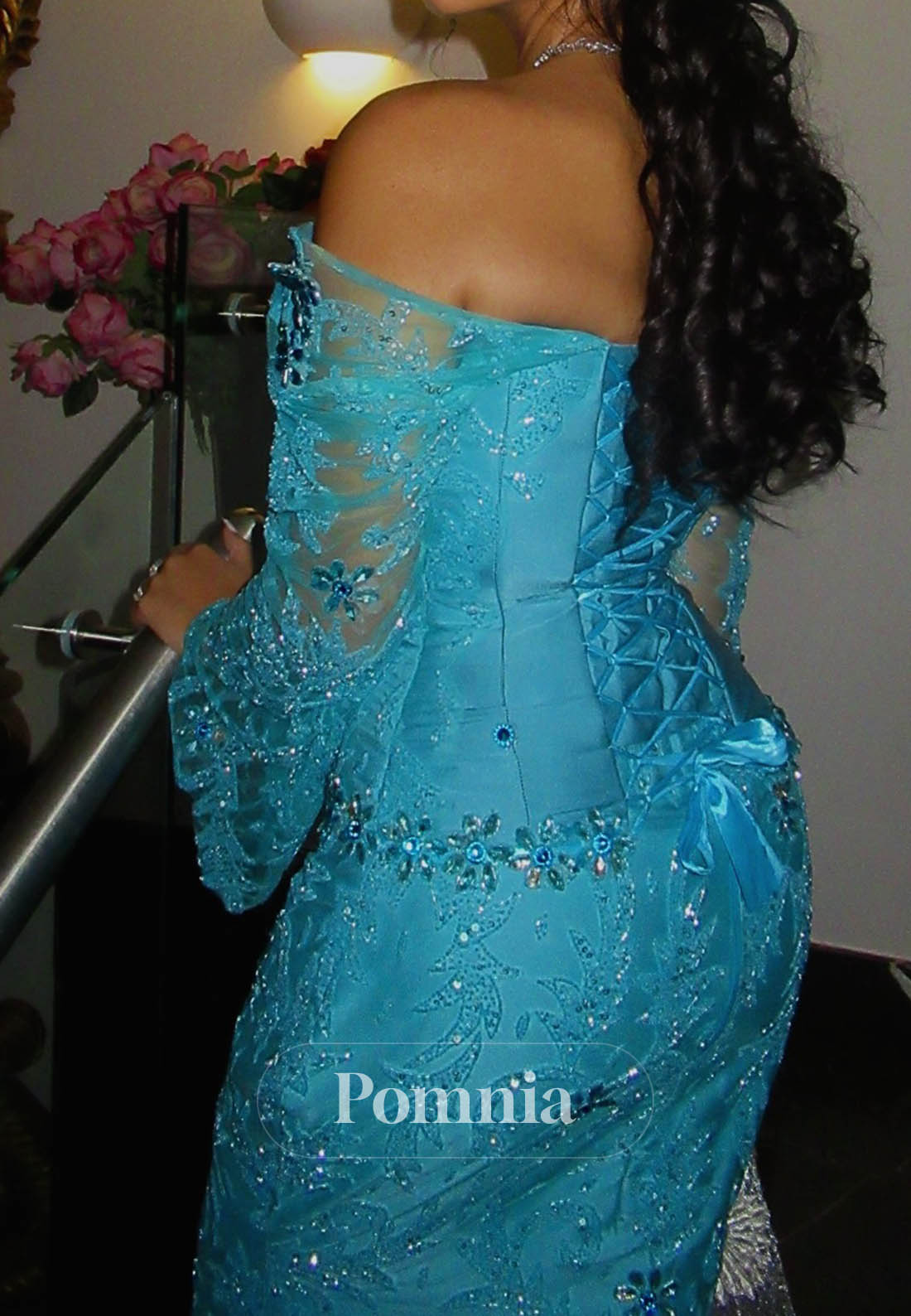 Pool Long Sleeves Off-Shoulder Appliques Evening Dress