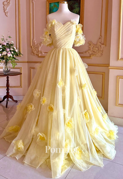 Daffodil Spaghetti Straps Sweetheart Appliques Prom Dress