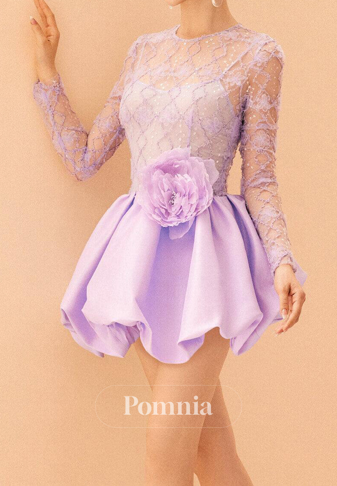 Lilac Long Sleeves High Scoop Tulle Mini Homecoming Dress