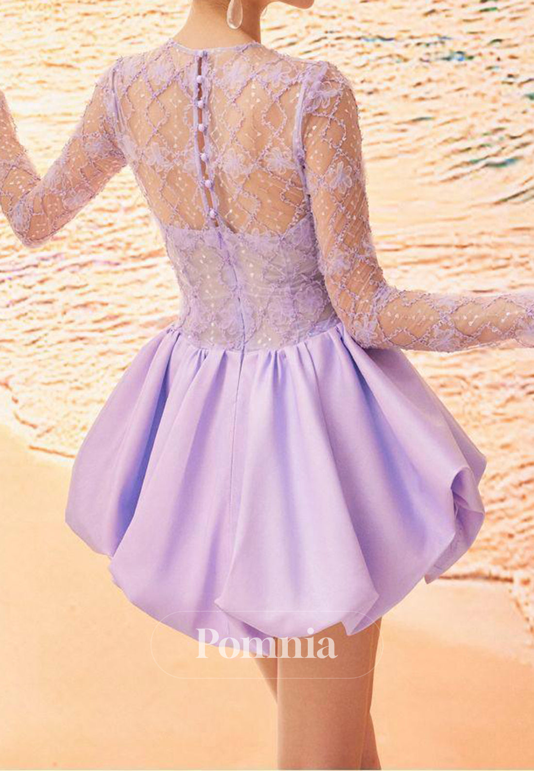 Lilac Long Sleeves High Scoop Tulle Mini Homecoming Dress