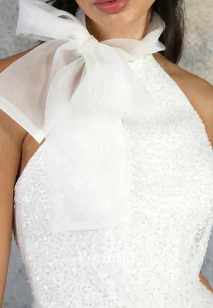 A-Line Halter Sleeveless Empire-Waist Short Wedding Dress