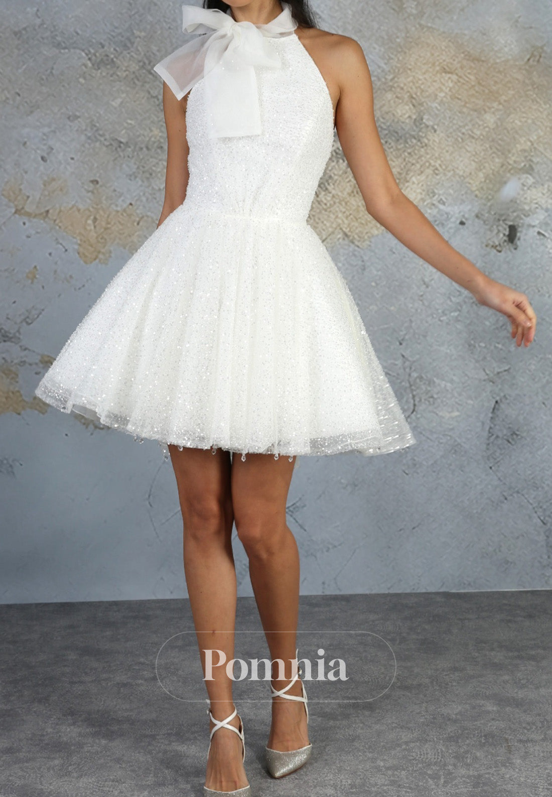 A-Line Halter Sleeveless Empire-Waist Short Wedding Dress