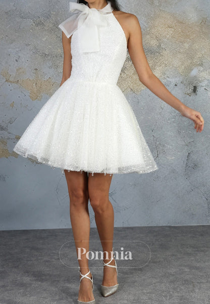 A-Line Halter Sleeveless Empire-Waist Short Wedding Dress