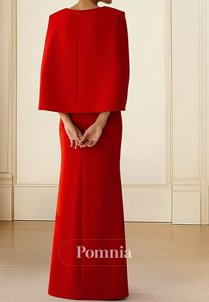 Simple Cape Scoop A-Line Satin Evening Dress