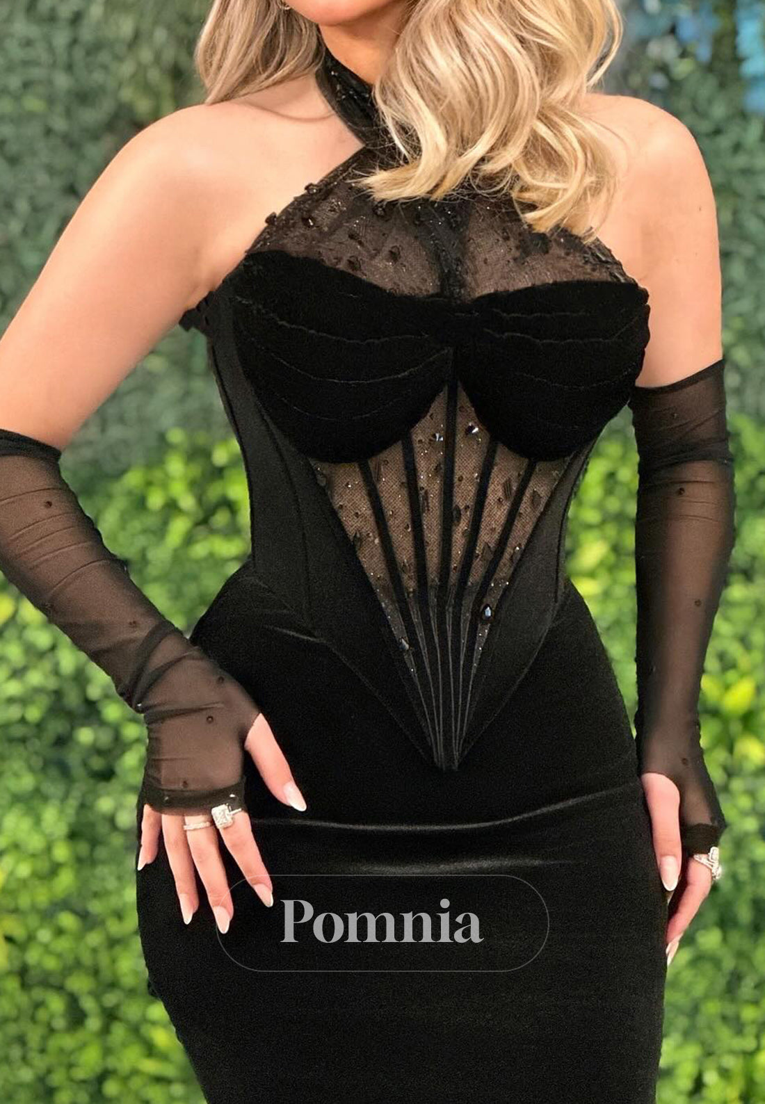 Black Halter Sleeveless Corset Tulle Evening Dress