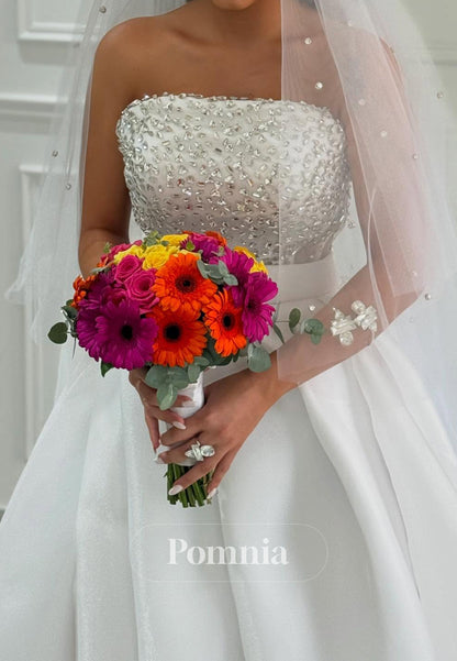 Charming A-Line Sleeveless Strapless Slit Wedding Dress