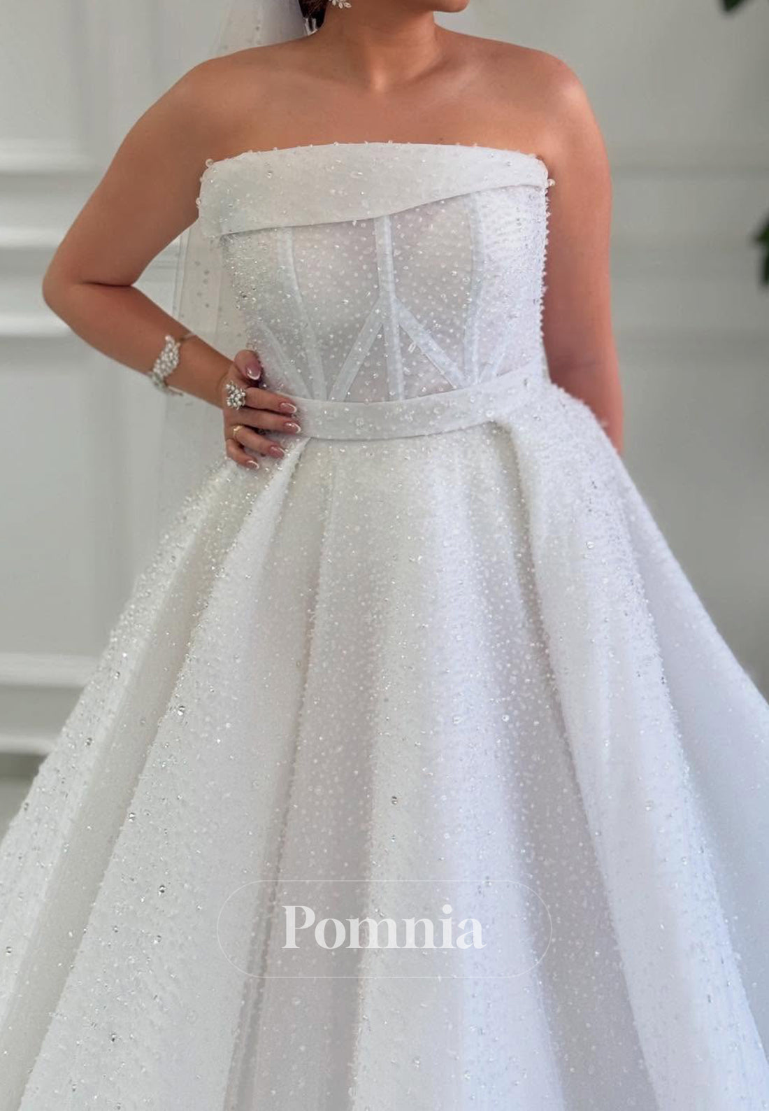 Simple A-Line Strapless Sleeveless Sequins Wedding Dress