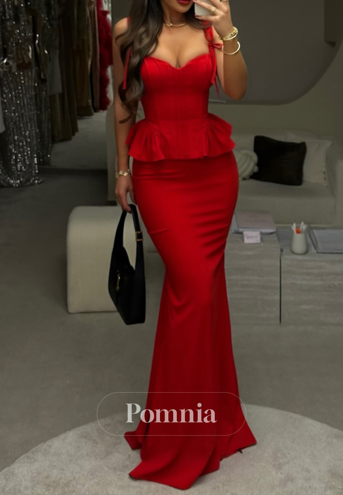 Red Sleeveless Strapless Ruched Sheath Prom Dress