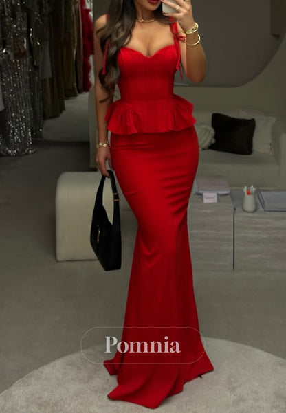 Red Sleeveless Strapless Ruched Sheath Prom Dress