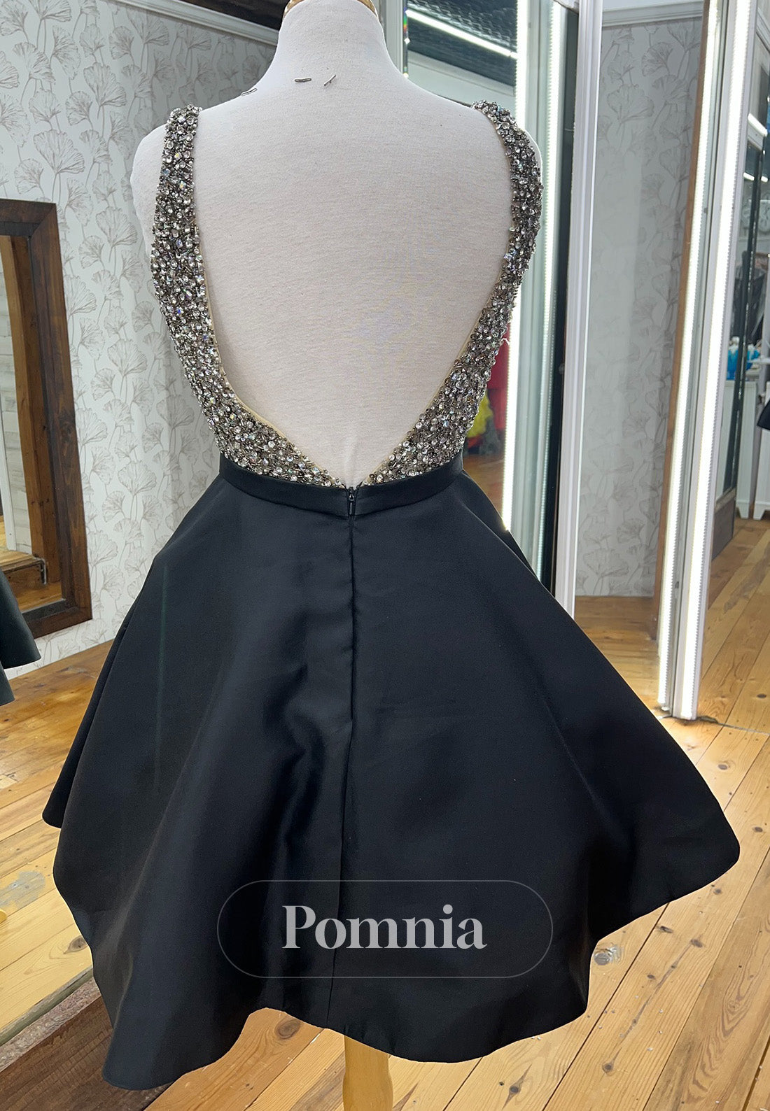 Sparkly Spaghetti Straps V-Neck A-Line Homecoming Dress