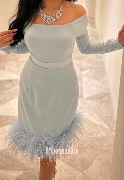 Mist Long Sleeves Off-Shoulder Feathers Short Homecoming Dress