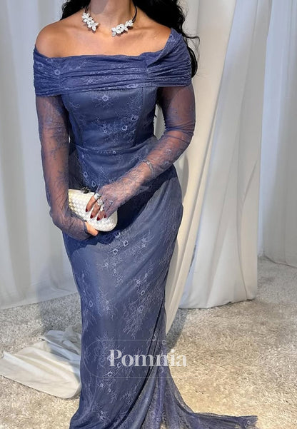 Charming A-Line Long Sleeves Scoop Lace Prom Dress