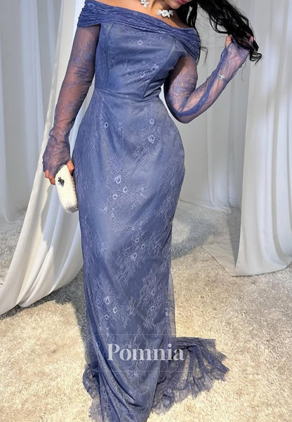 Charming A-Line Long Sleeves Scoop Lace Prom Dress