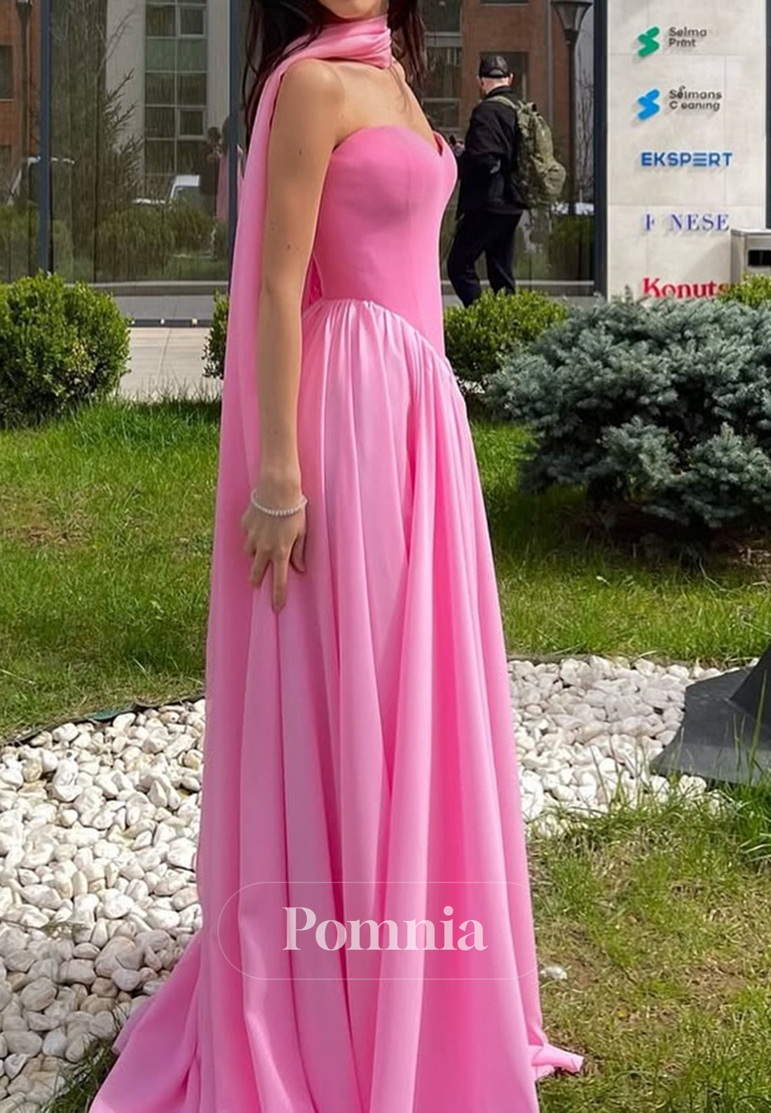 Candy Pink Sleeveless Strapless A-Line Prom Dress
