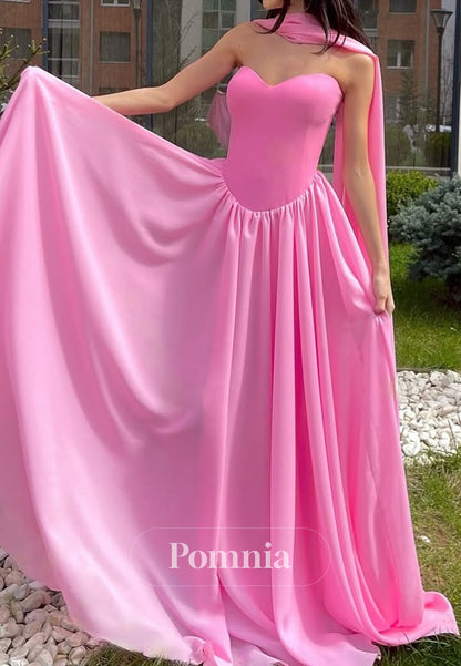Candy Pink Sleeveless Strapless A-Line Prom Dress