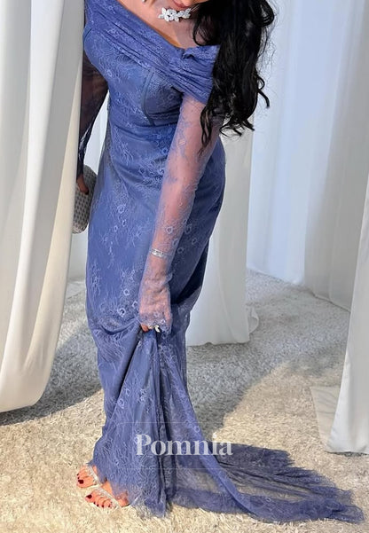 Charming A-Line Long Sleeves Scoop Lace Prom Dress