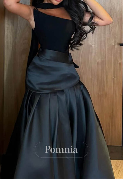 Black Sleeveless Strapless Empire-Waist A-Line Prom Dress