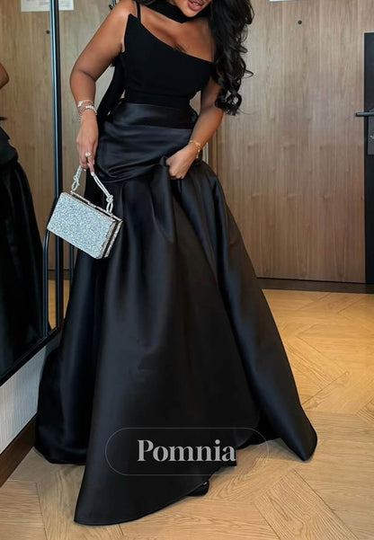 Black Sleeveless Strapless Empire-Waist A-Line Prom Dress