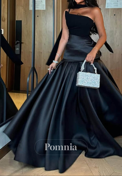 Black Sleeveless Strapless Empire-Waist A-Line Prom Dress