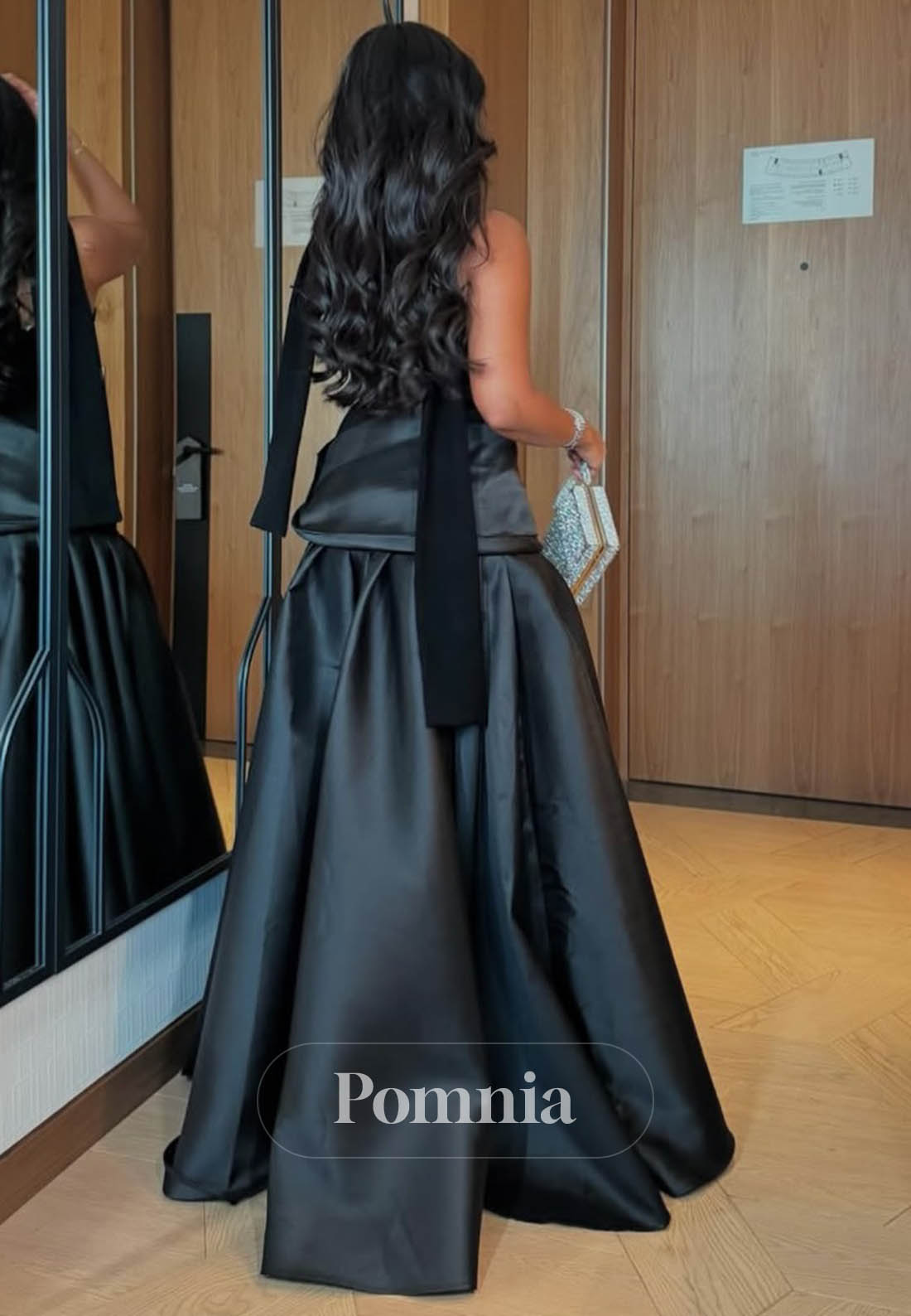 Black Sleeveless Strapless Empire-Waist A-Line Prom Dress