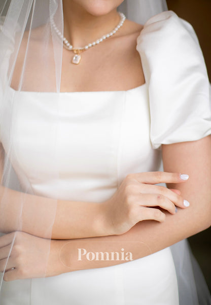 Simple Short Sleeves Square Ruched A-Line Wedding Dress