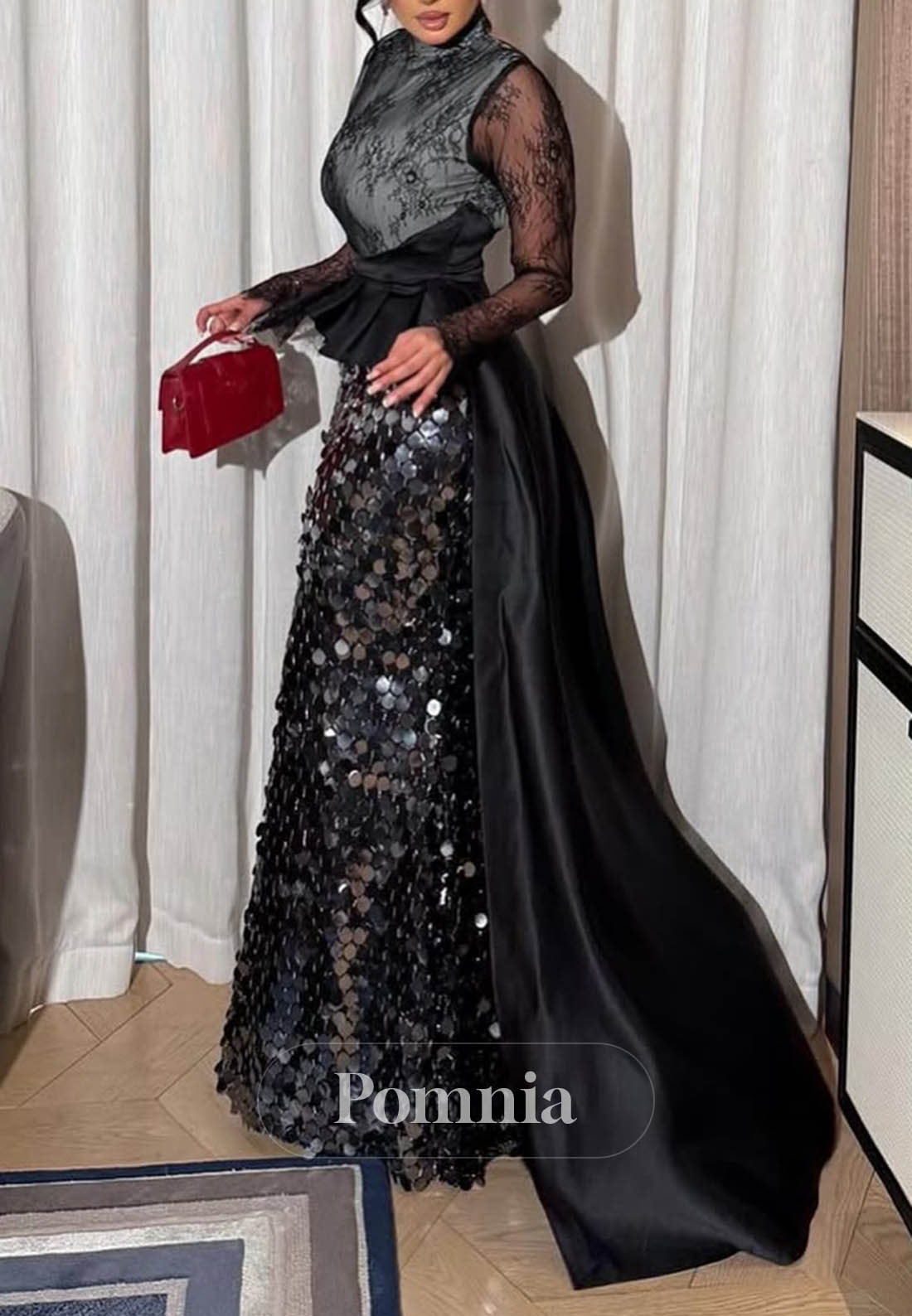 Long Sleeves Scoop Corset Lace Mermaid Evening Dress