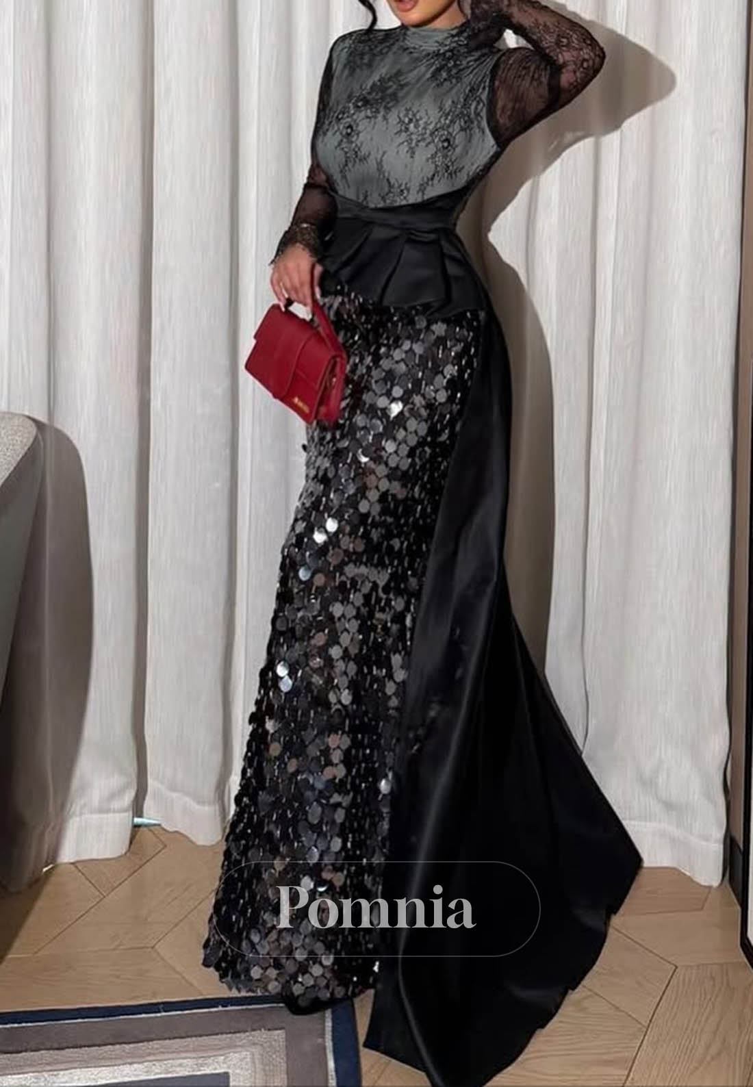 Long Sleeves Scoop Corset Lace Mermaid Evening Dress