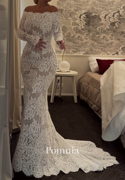 Elegant Long Sleeves Scoop Corset Sweep Train Wedding Dress