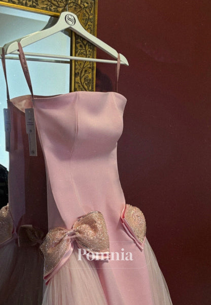 Blushing Pink Sleeveless Strapless Sweep Train Prom Dress