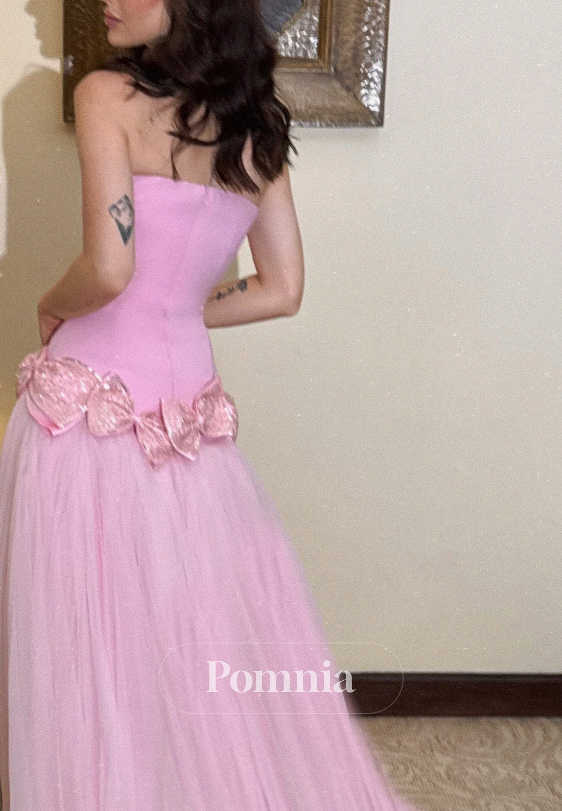 Blushing Pink Sleeveless Strapless Sweep Train Prom Dress
