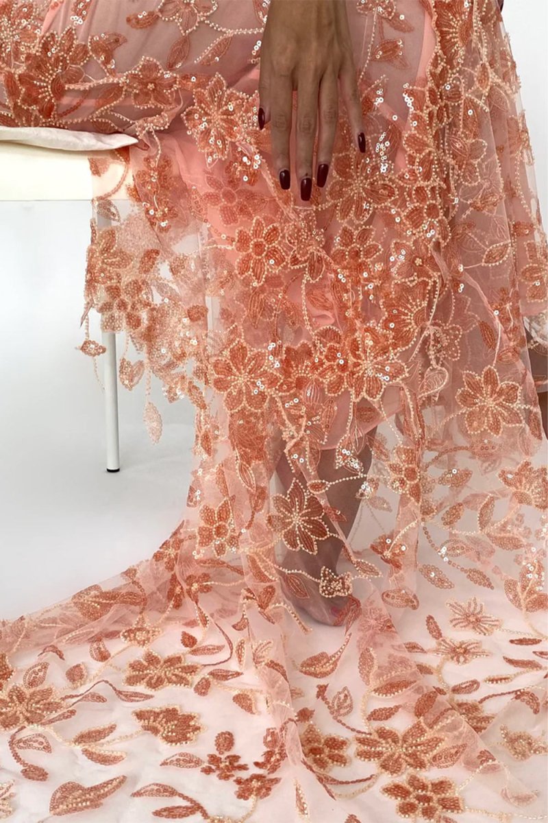 Savine | Pink - Spaghetti Straps Mermaid Sequined Lace Long Formal Prom Dresses