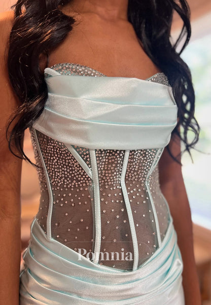 Mint Green Scoop Sleeveeless Slit Sequins Prom Dress