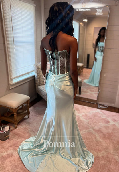 Mint Green Scoop Sleeveeless Slit Sequins Prom Dress