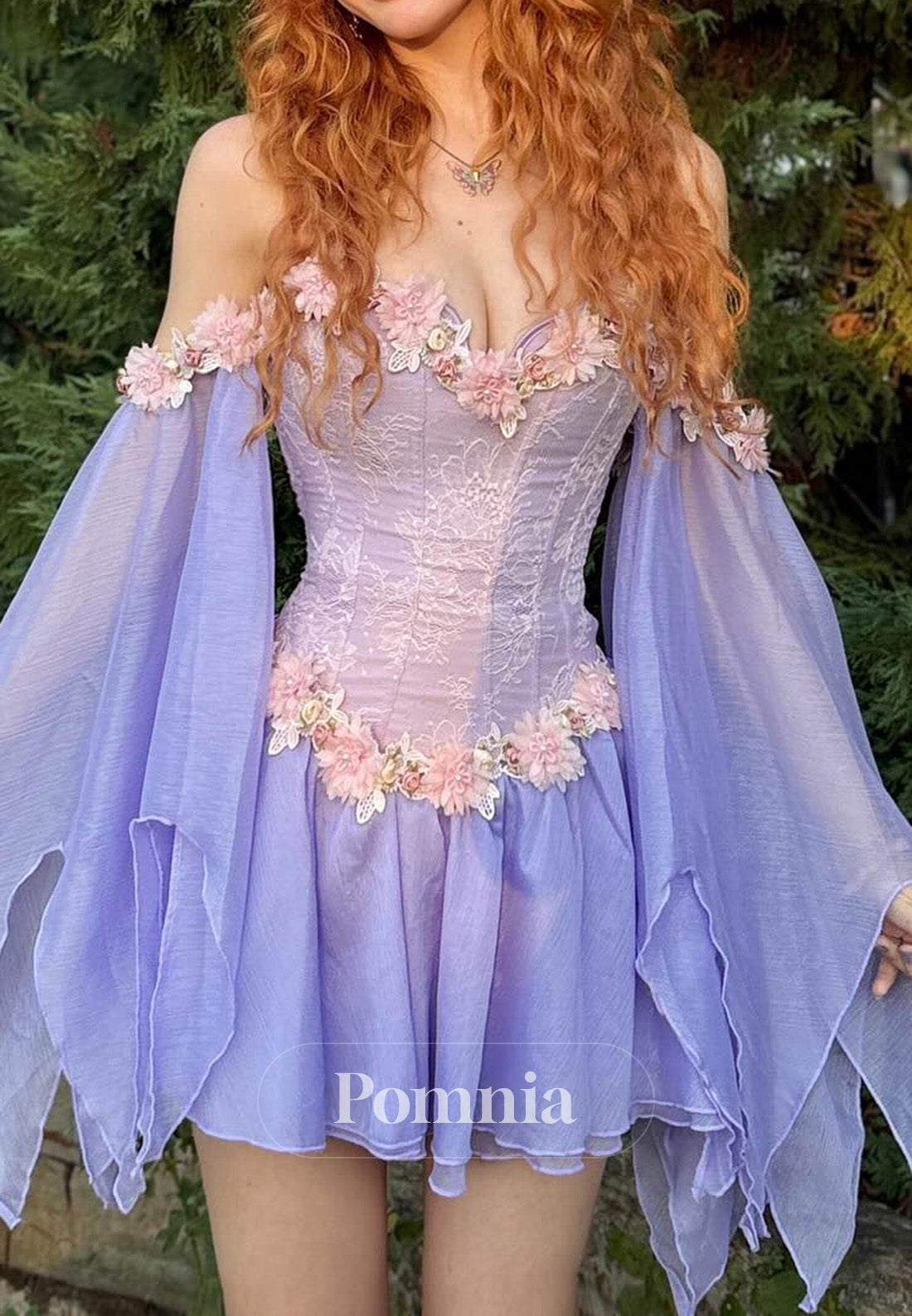 Lilac Sweetheart Long Sleeves Corset Short Homecoming Dress