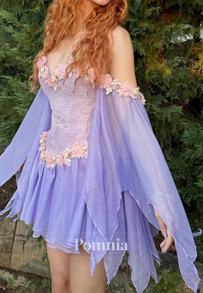 Lilac Sweetheart Long Sleeves Corset Short Homecoming Dress